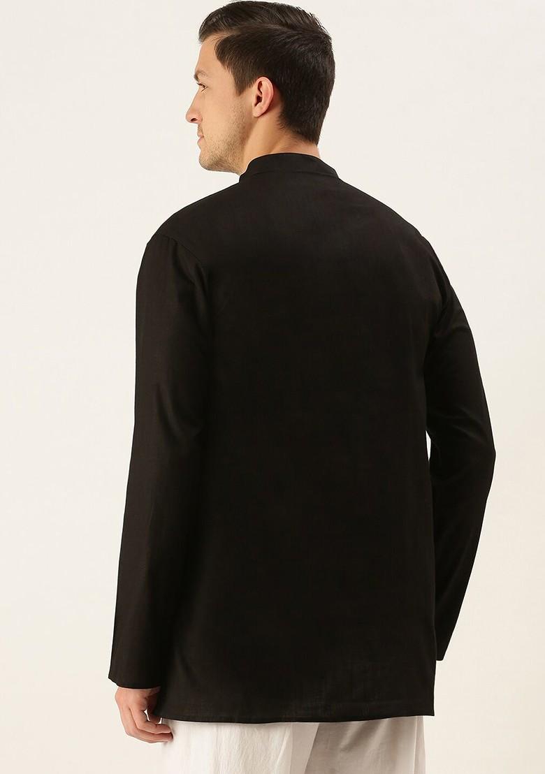 Black Solid Poly Blend Kurta For Men