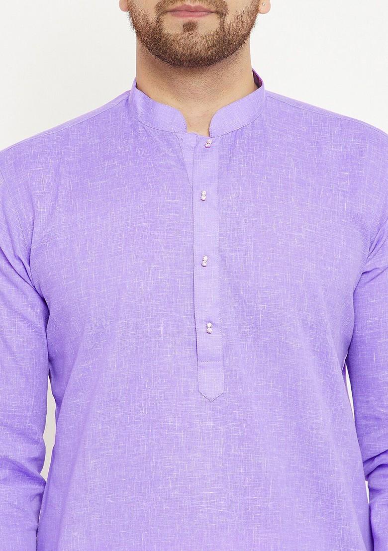 Purple Solid Poly Blend Kurta For Men