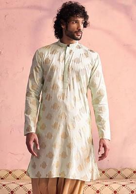 Green Ethnic Motifs Poly Blend Kurta For Men