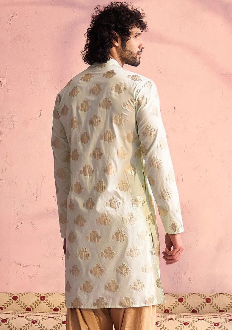 Green Ethnic Motifs Poly Blend Kurta For Men