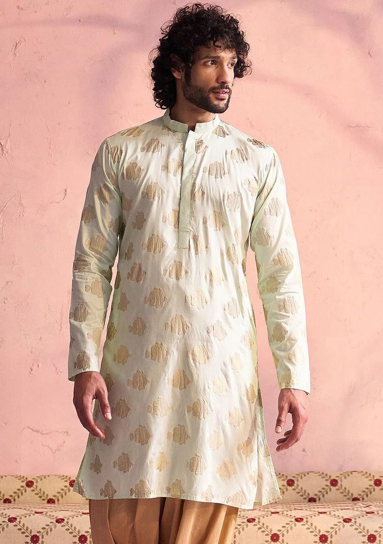 Green Ethnic Motifs Poly Blend Kurta For Men
