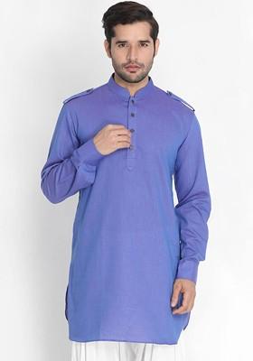 Purple Woven Cotton Kurta For Men
