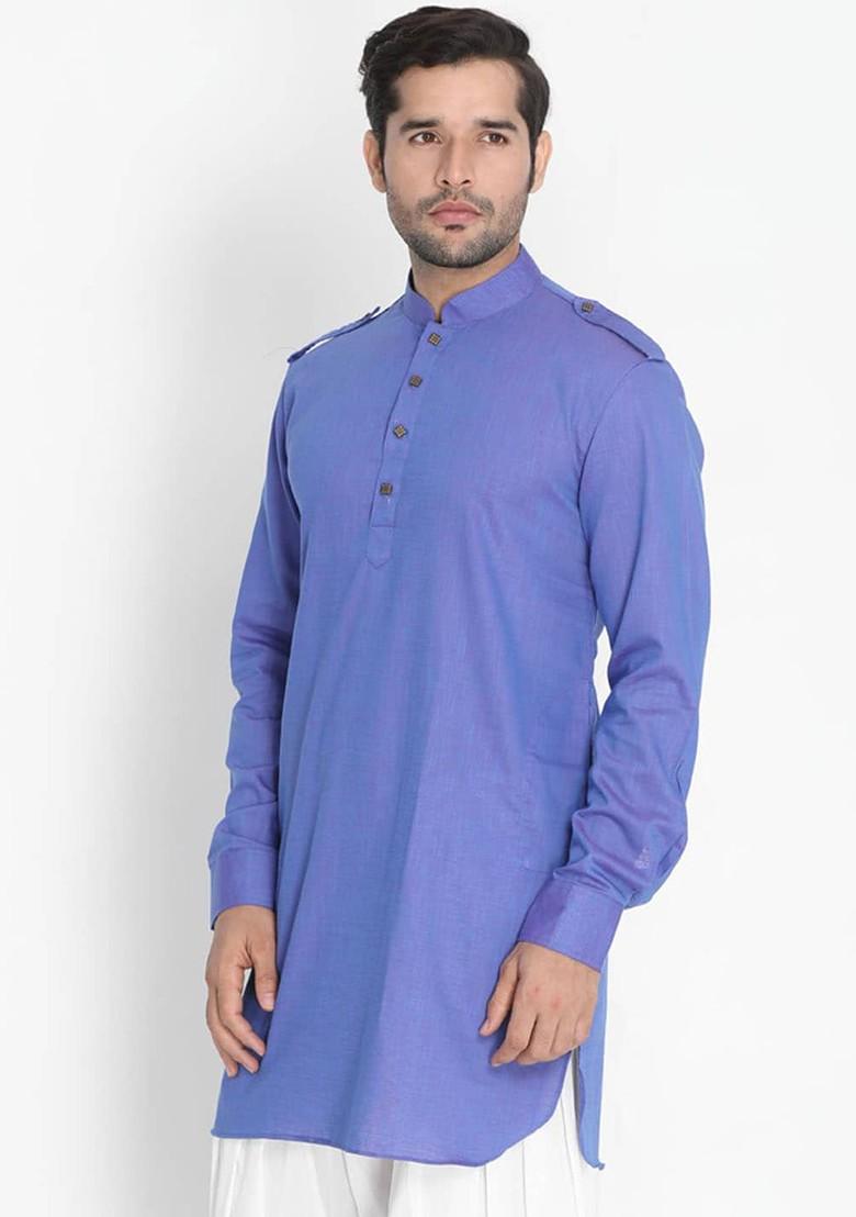 Purple Woven Cotton Kurta For Men