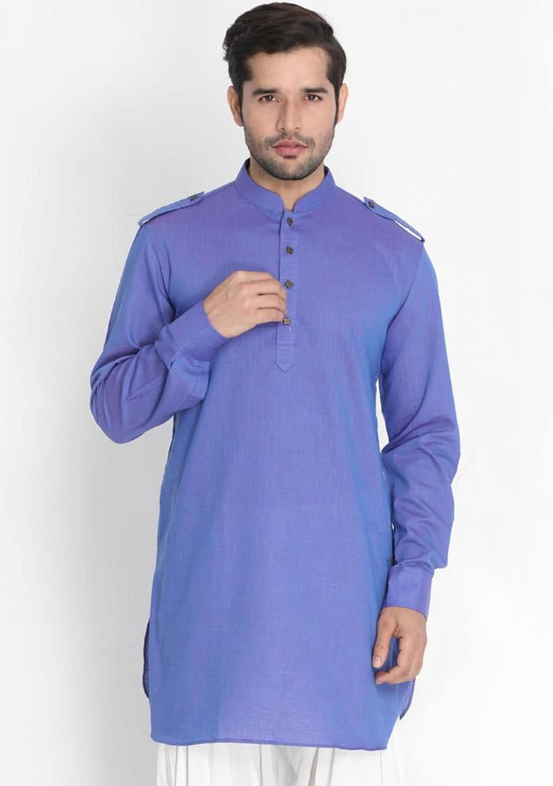 Purple Woven Cotton Kurta For Men