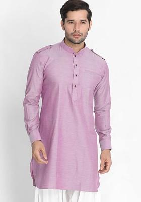 Purple Woven Cotton Kurta For Men