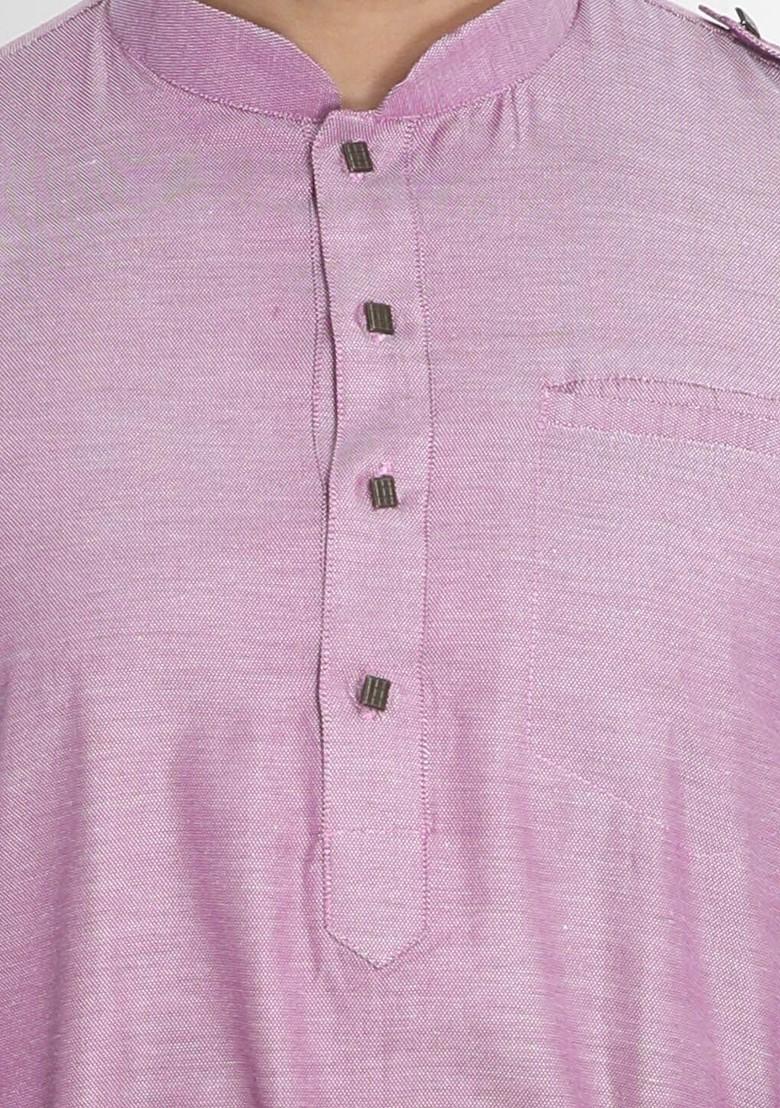 Purple Woven Cotton Kurta For Men