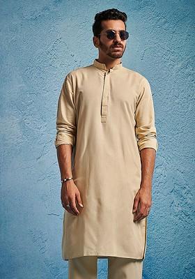 Green Solid Cotton Kurta For Men