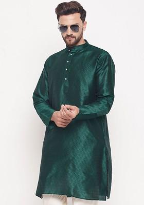 Green Woven Jacquard Kurta For Men