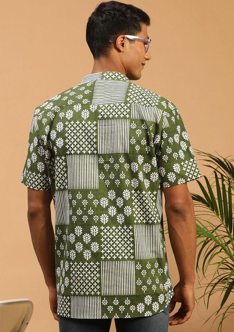Green Ethnic Motifs Poly Blend Kurta For Men