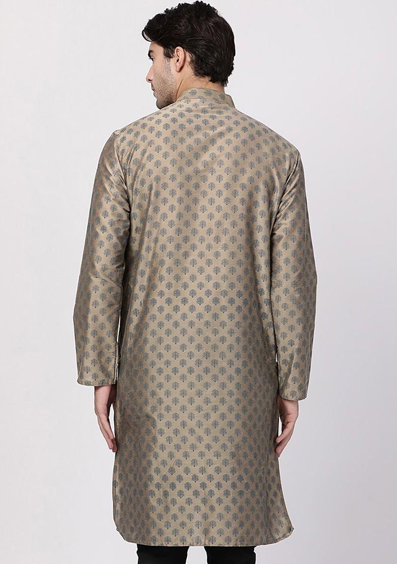 Beige Ethnic Motifs Poly Blend Kurta For Men