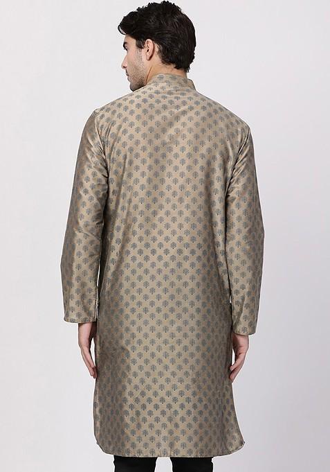 Beige Ethnic Motifs Poly Blend Kurta For Men