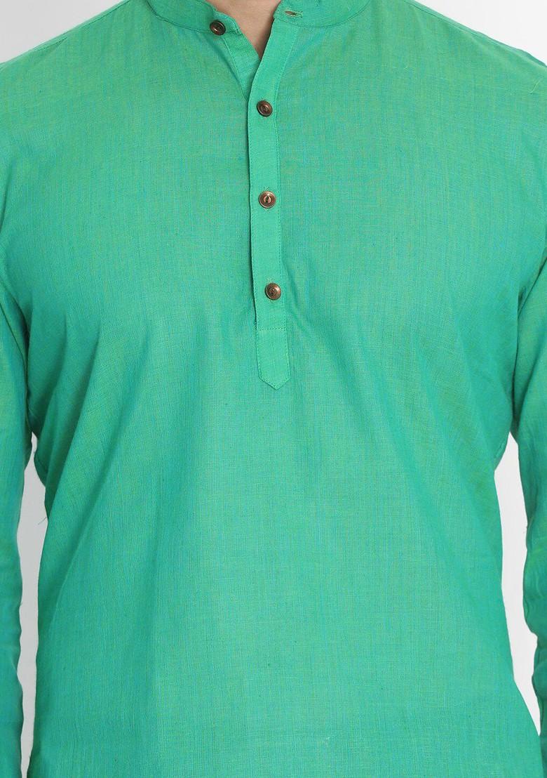 Green Solid Poly Blend Kurta For Men