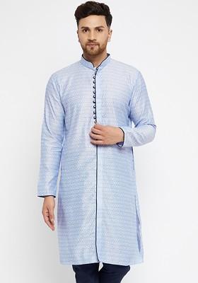 Lavender Solid Jacquard Kurta For Men