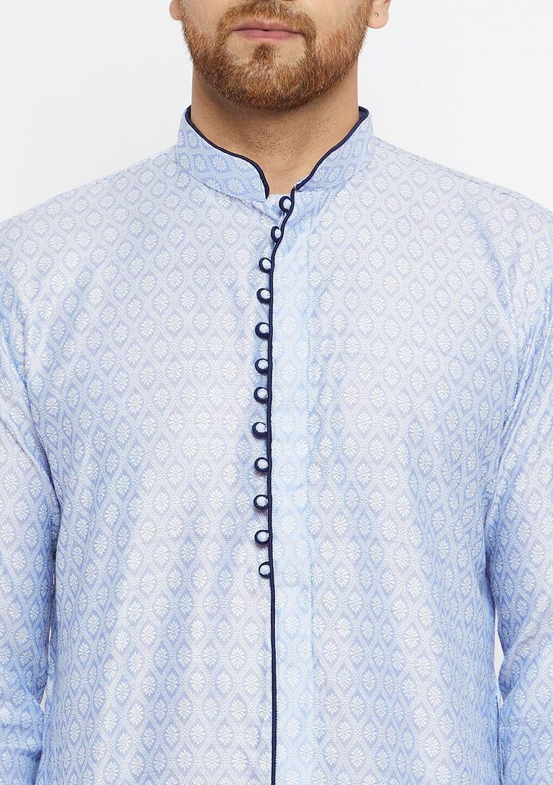 Lavender Solid Jacquard Kurta For Men