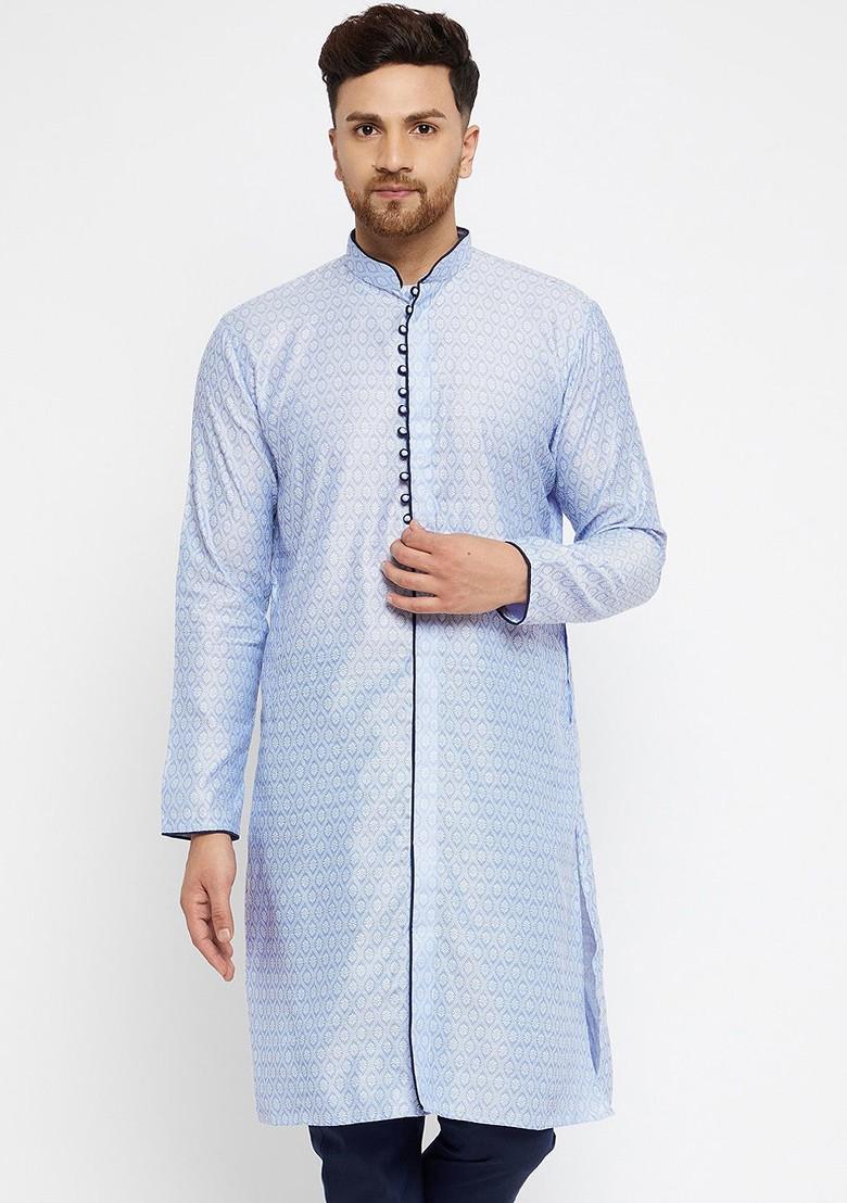 Lavender Solid Jacquard Kurta For Men