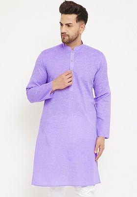 Purple Solid Cotton Kurta For Men