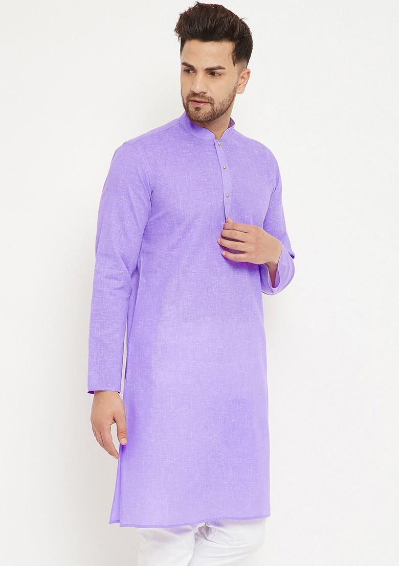 Purple Solid Cotton Kurta For Men