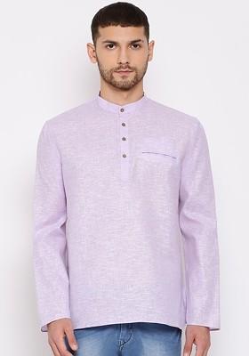 Purple Solid Poly Blend Kurta For Men