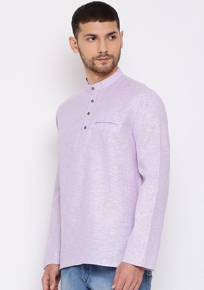 Purple Solid Poly Blend Kurta For Men
