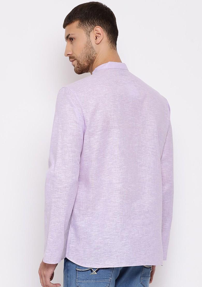 Purple Solid Poly Blend Kurta For Men