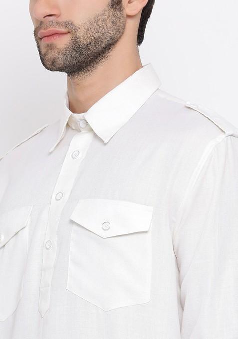 Off White Solid Pathani Kurta For Men