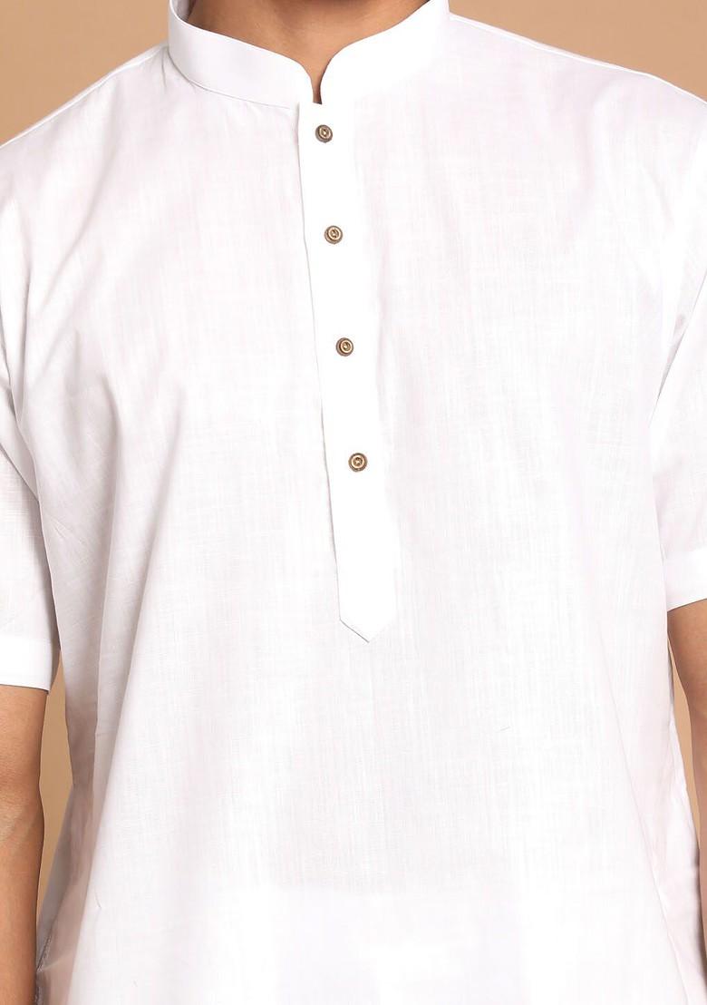 White Solid Cotton Kurta For Men