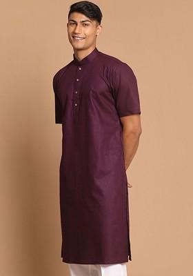 Purple Solid Cotton Kurta For Men