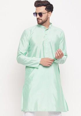 Sea Green Ethnic Motifs Jacquard Kurta For Men