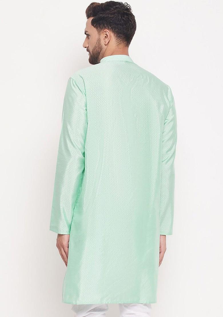 Sea Green Ethnic Motifs Jacquard Kurta For Men