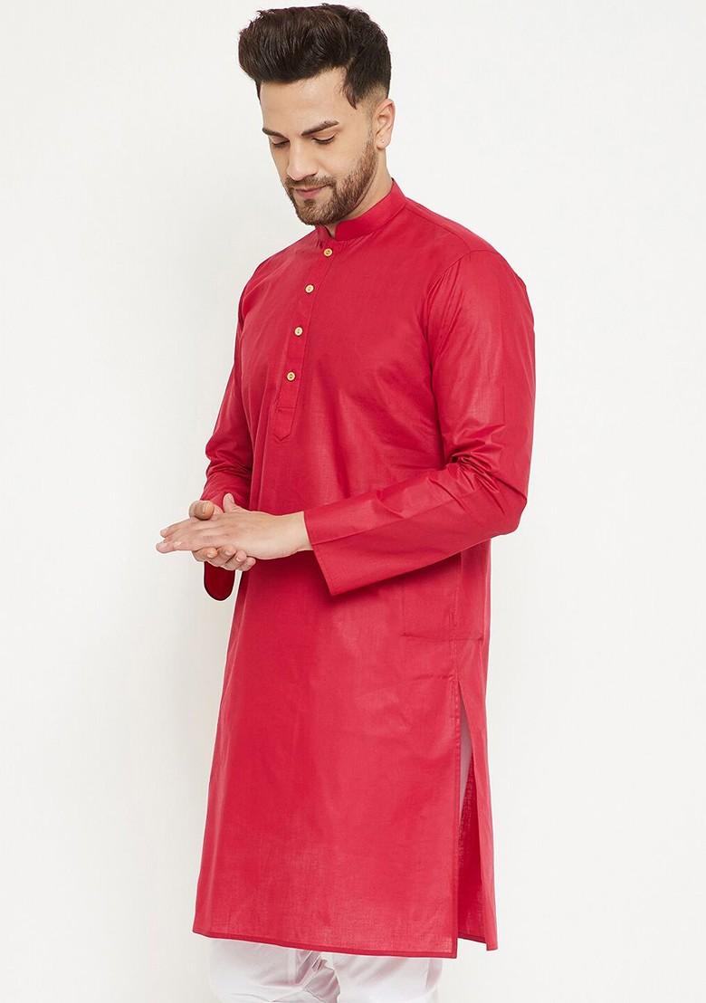 Maroon Solid Poly Blend Kurta For Men