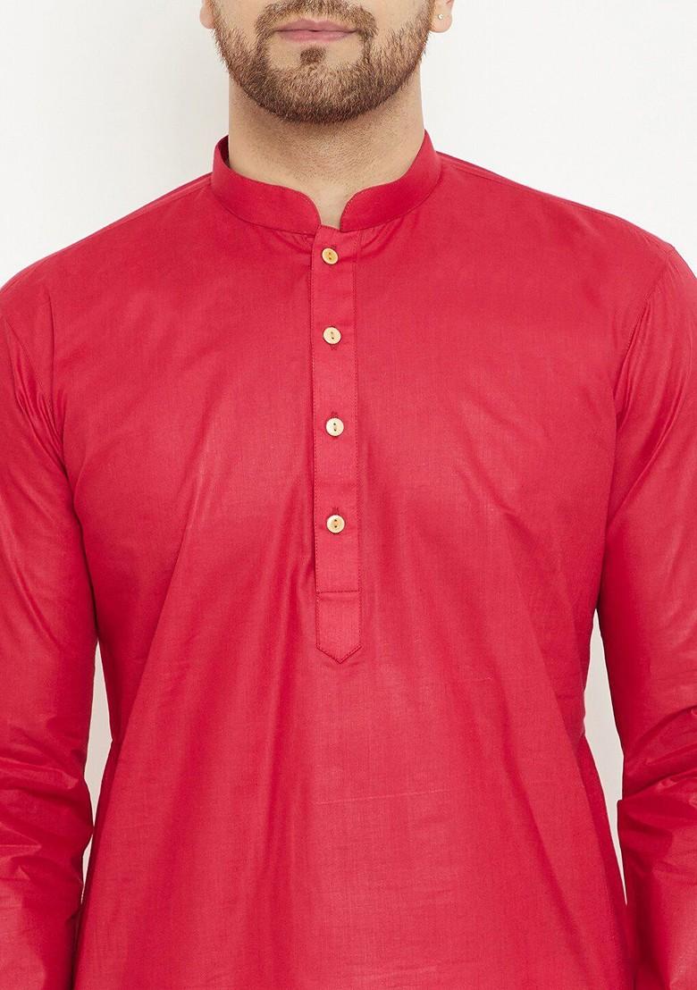 Maroon Solid Poly Blend Kurta For Men