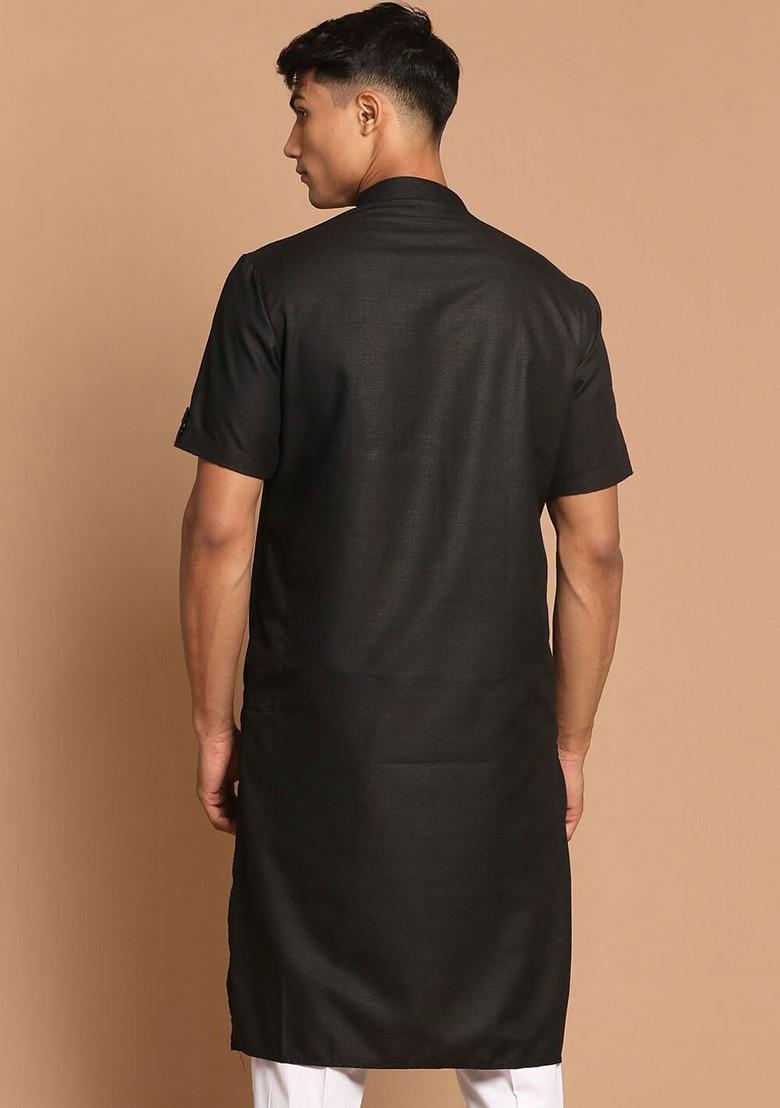 Black Solid Pathani Kurta For Men