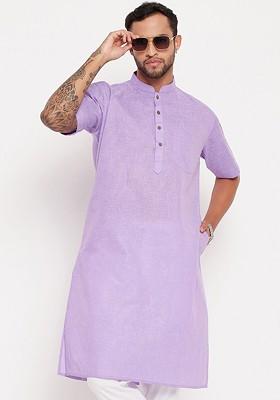 Purple Solid Cotton Kurta For Men