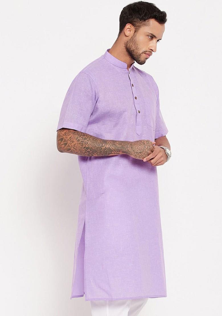 Purple Solid Cotton Kurta For Men