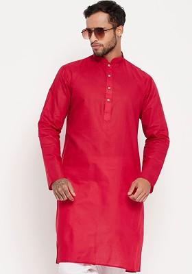 Maroon Solid Cotton Kurta For Men