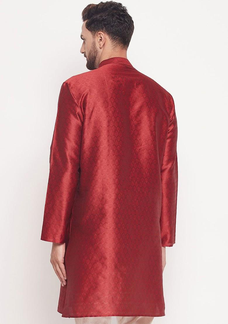 Maroon Woven Jacquard Kurta For Men