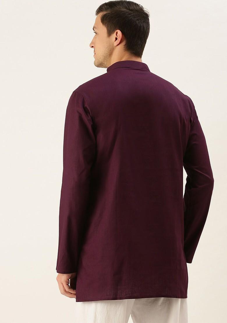 Purple Solid Poly Blend Kurta For Men
