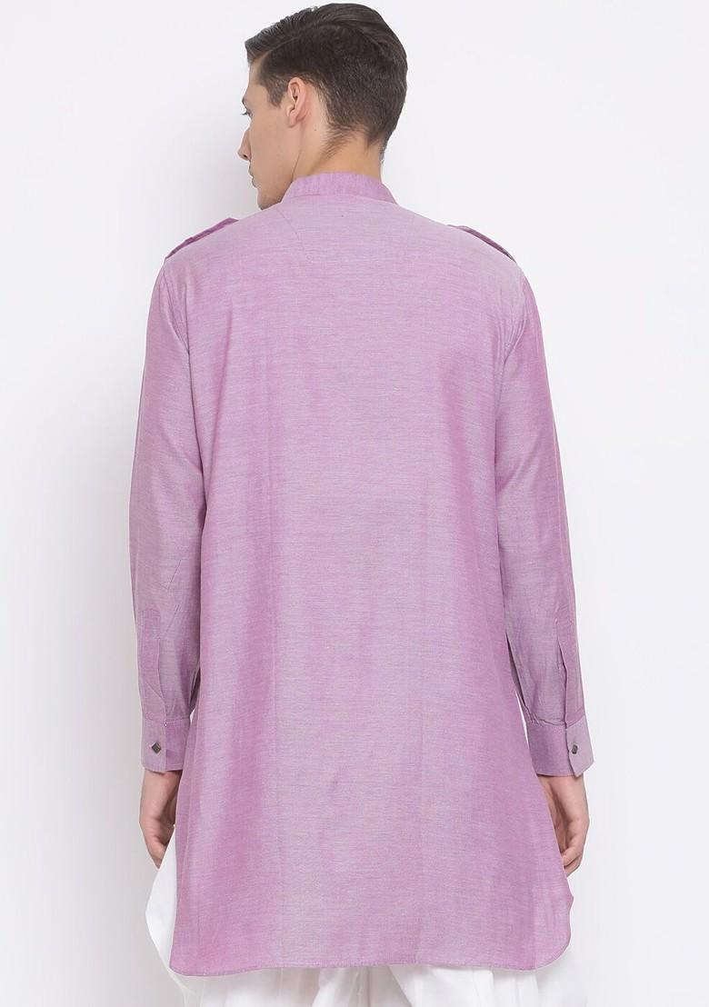 Purple Solid Poly Blend Kurta For Men