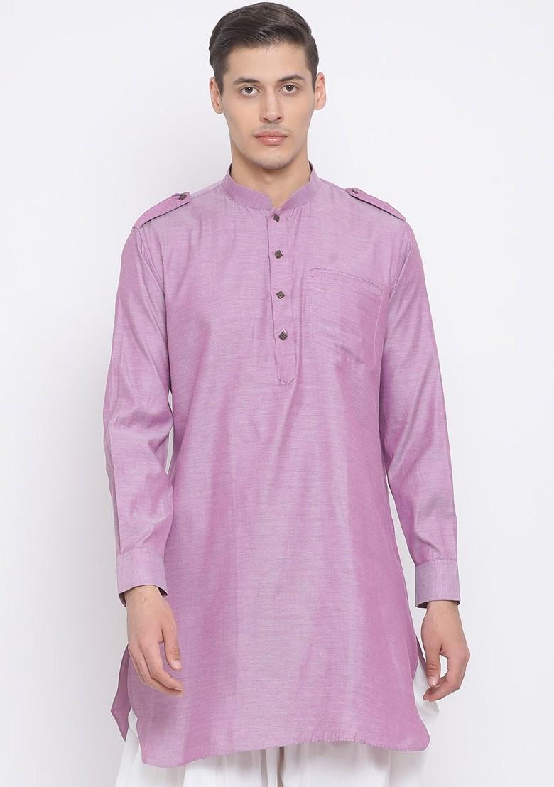Purple Solid Poly Blend Kurta For Men