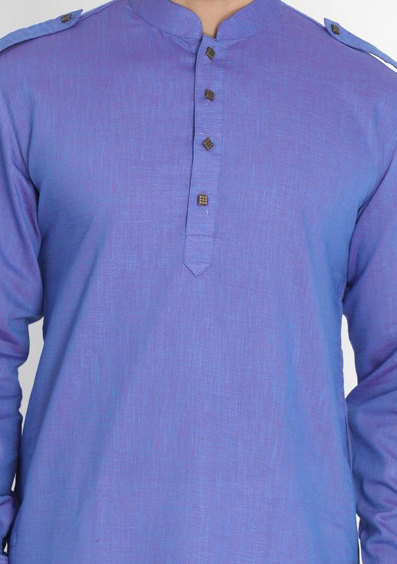 Purple Thread Work Poly Blend Kurta For Men