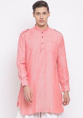 Red Thread Work Poly Blend Kurta For Men