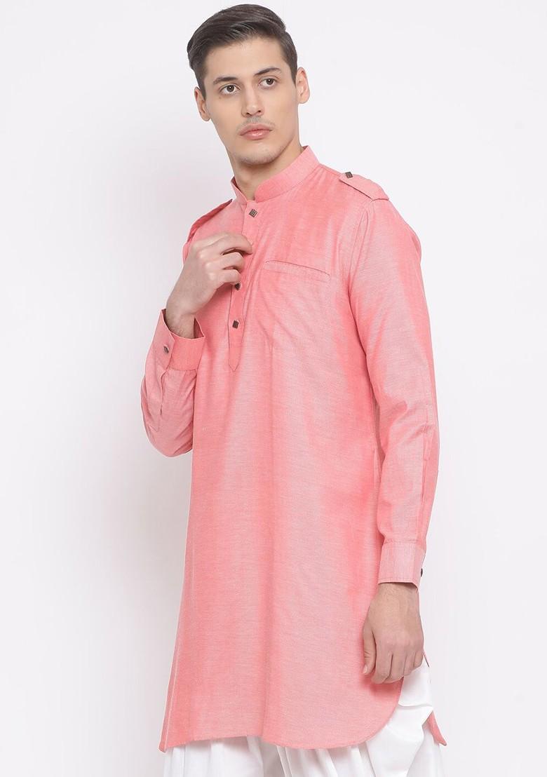 Red Thread Work Poly Blend Kurta For Men