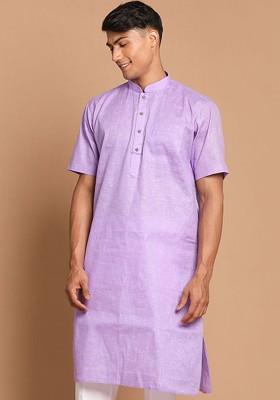 Purple Solid Poly Blend Kurta For Men
