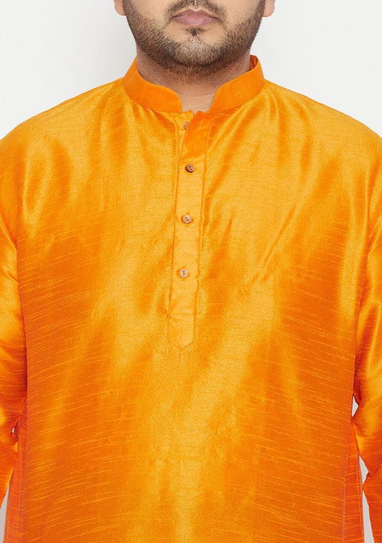 Orange Solid Pathani Kurta For Men