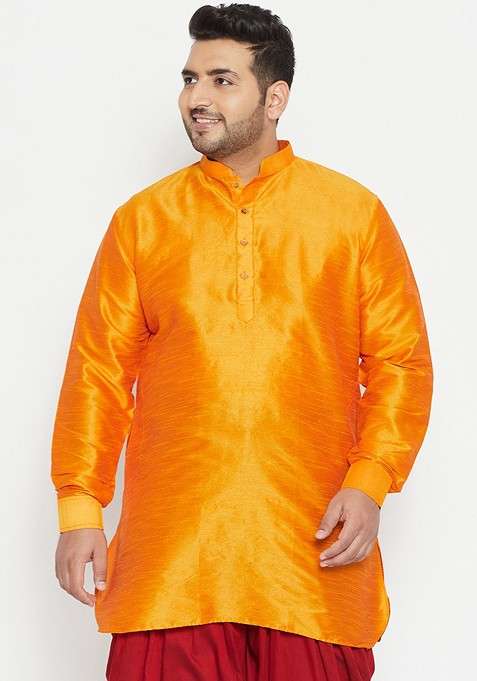 Orange Solid Pathani Kurta For Men