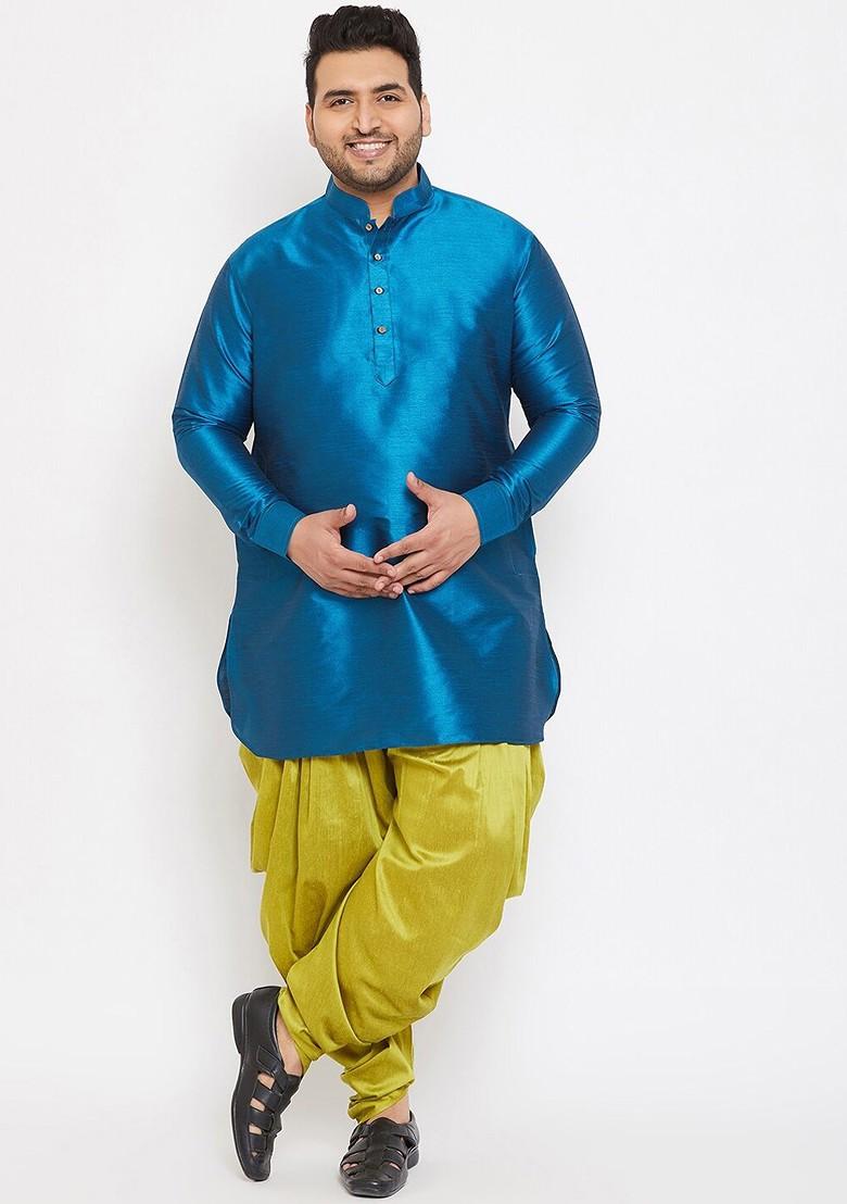 Turquoise Blue Solid Poly Blend Kurta For Men