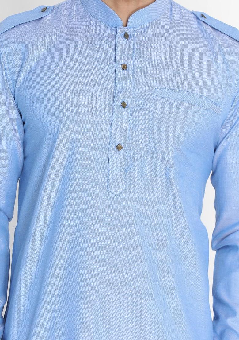 Blue Solid Pathani Kurta For Men