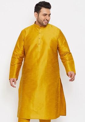 Mustard Solid Poly Blend Kurta For Men