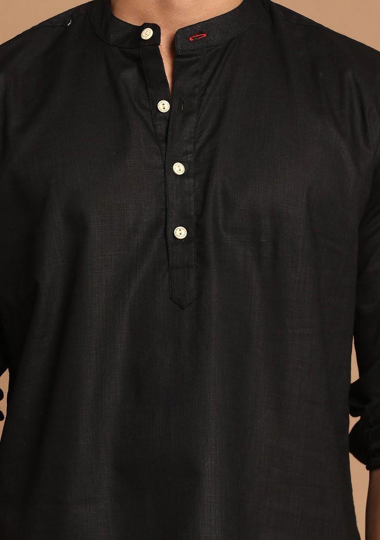 Black Solid Poly Blend Kurta For Men