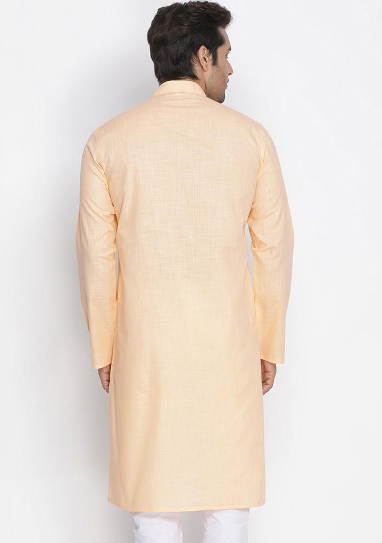 Peach Solid Poly Blend Kurta For Men